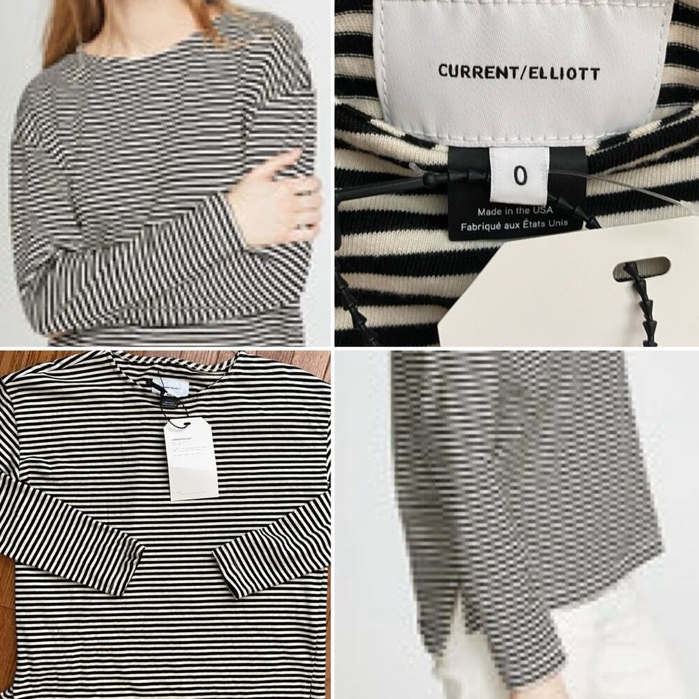 NWT $138 Current Elliott The Breton Tee Black White Feeder Stripe New 0 XS
